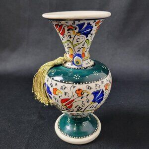 Vintage Turkish? Middle Eastern Ceramic Hand Painted 6.25" Vase Boho Artist Sign